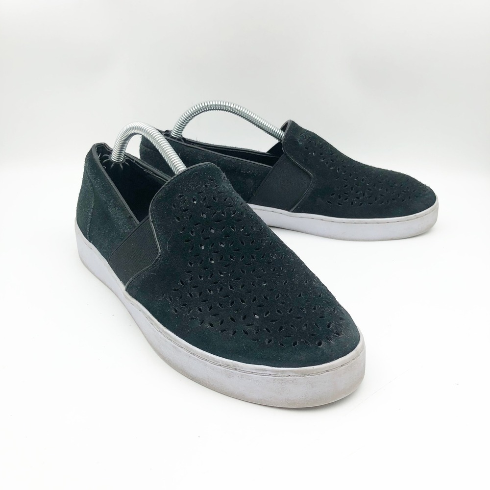 Vionic Shoes Womens 7.5 Kani Black Suede Perforated Slip On Sneakers Orthotic